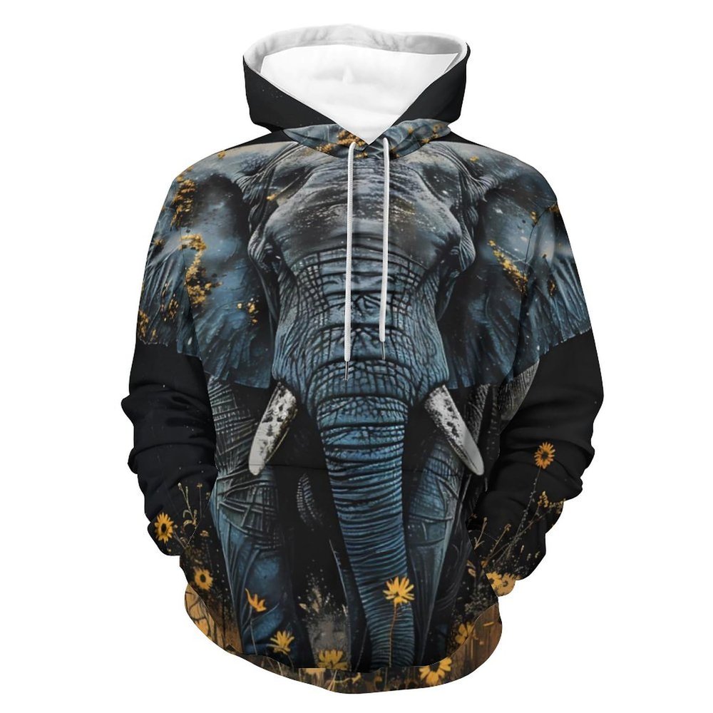 Elephant Sunflower Adult Hoodies Pullover Hooded Sweatshirts Long Sleeve Sweater Tops with Pocket M