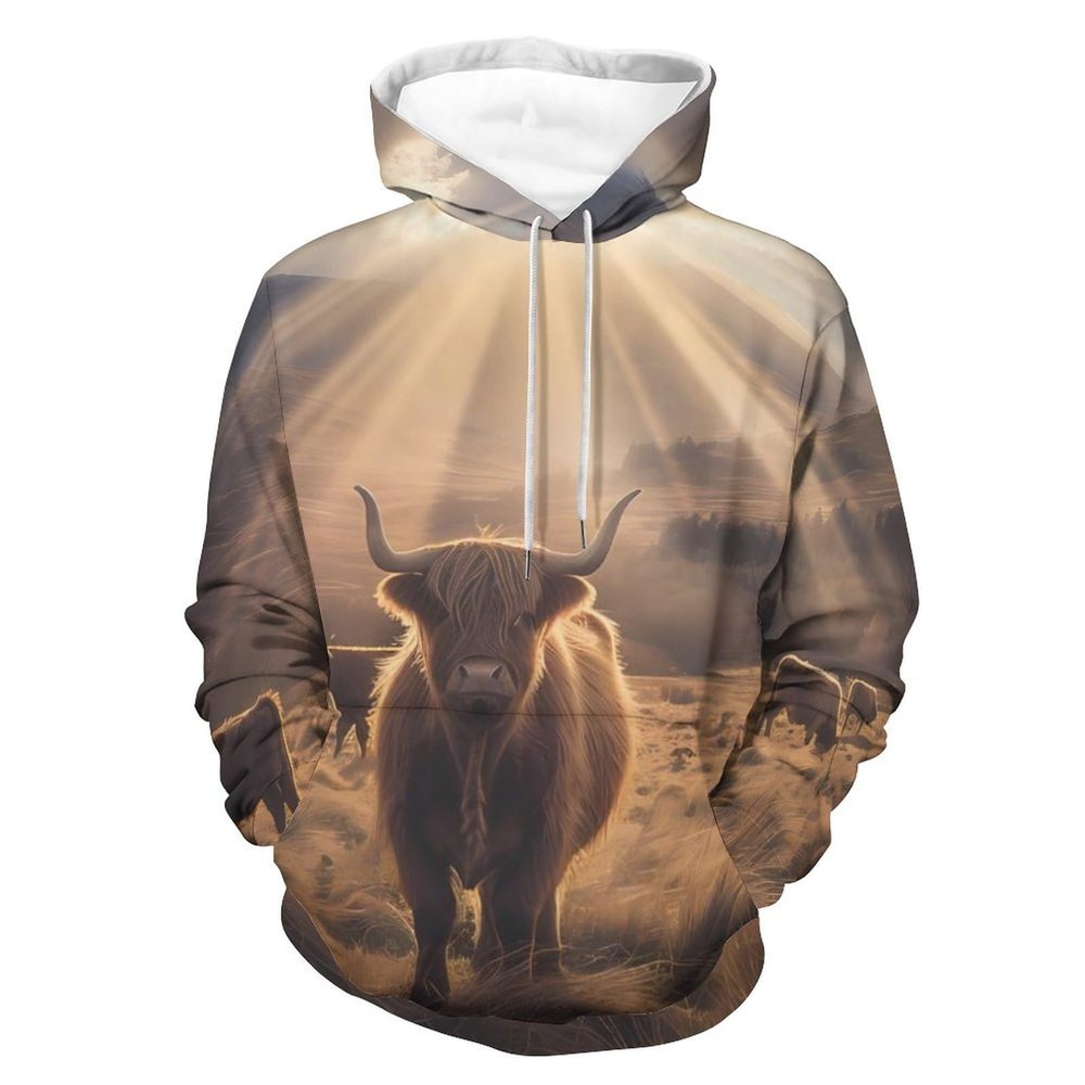 Highland Cow Adult Hoodies Pullover Hooded Sweatshirts Long Sleeve Sweater Tops with Pocket M