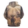 Highland Cow Adult Hoodies Pullover Hooded Sweatshirts Long Sleeve Sweater Tops with Pocket M view 3