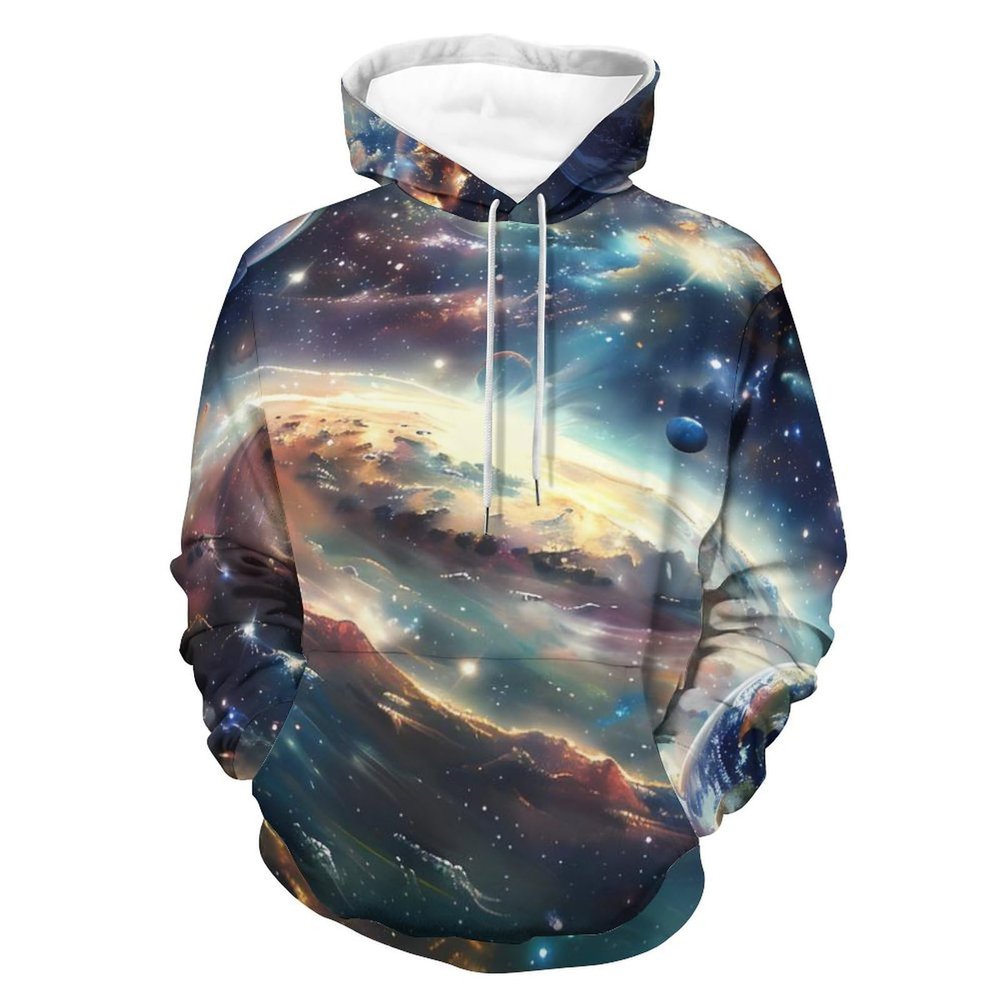 Galaxy Planet Adult Hoodies Pullover Hooded Sweatshirts Long Sleeve Sweater Tops with Pocket 3XL