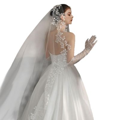 WEISUYUUS Flower Wedding Veil with Hair Comb Engagement Event Bride Veil Wedding Dress Headpiece Elegant Beach Wedding Accessory