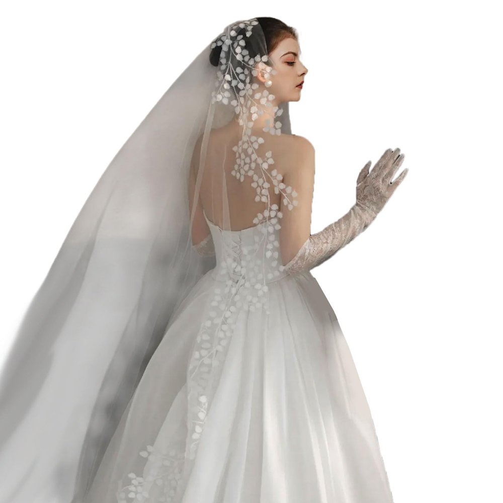 WEISUYUUS Flower Wedding Veil with Hair Comb Engagement Event Bride Veil Wedding Dress Headpiece Elegant Beach Wedding Accessory