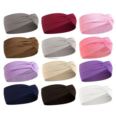 12 Pcs Stretchy Headbands for Women,Absorbed Sport Headband Soft Twist Knotted Headbands for Yoga,Daily Life Workout (12 Color1)