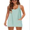Yidarer Womens Summer Athletic Mini Dress Sleeveless Spaghetti Strap Built-in Shorts V Neck Sundress with Pockets (MintGreen-L) view 2