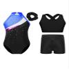 easyforever Kids Girls Sleeveless Gymnastics Leotard Sparkly Dance Unitard Biketard Vest Tops with Shorts Hairband Set Royal Blue 16 Years view 1