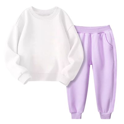 Boys Girls Spring Sweatsuit Set Crewneck Sweatshirt Long Sleeve Pullover Top Solid Color Jogger (PP2, 18-24 Months)