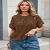 Cakulo Womens Short Sleeve Summer Lightweight Crochet Sweaters 2025 Boho Crop Tops Knit Fashion Clothes Brown L view 2