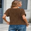 Cakulo Womens Short Sleeve Summer Lightweight Crochet Sweaters 2025 Boho Crop Tops Knit Fashion Clothes Brown L view 3