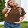 Cakulo Womens Short Sleeve Summer Lightweight Crochet Sweaters 2025 Boho Crop Tops Knit Fashion Clothes Brown L view 4