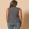 Allegra K Cotton Linen Vest for Women's Casual V Neck Button Down Sleeveless Jacket Large Dark Gray view 3