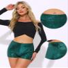 Allegra K Sequin Shorts for Women High Waist Party Night Out Concert Outfit Sparkly Mini Shorts Small Dark Green view 3