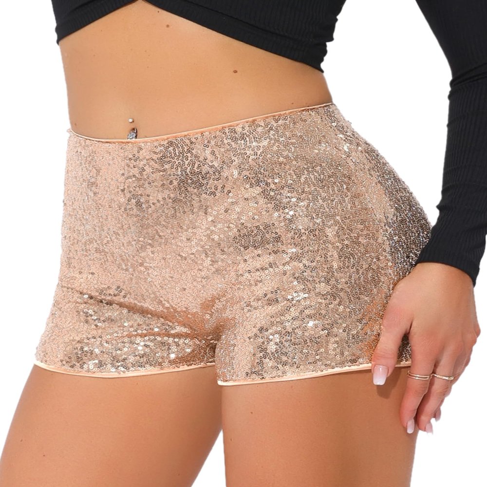Allegra K Sequin Shorts for Women High Waist Party Night Out Concert Outfit Sparkly Mini Shorts Medium Rose Gold