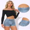 Allegra K Sequin Shorts for Women High Waist Party Night Out Concert Outfit Sparkly Mini Shorts Large Grey Blue view 4