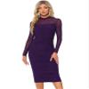 Allegra K Sheer Mesh Dress for Women 2026 Mock Neck Long Sleeve Ruched Elegant Cocktail Valentines Day Bodycon Dresses Small Purple view 1