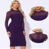 Allegra K Sheer Mesh Dress for Women 2026 Mock Neck Long Sleeve Ruched Elegant Cocktail Valentines Day Bodycon Dresses Small Purple view 2