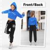 LOLANTA Girls Hip Hop Dance Outfit 2 Piece Long Sleeve Cropped Hoodie Sweatshirt And Sweatpants Set (Blue, 6-7) view 2