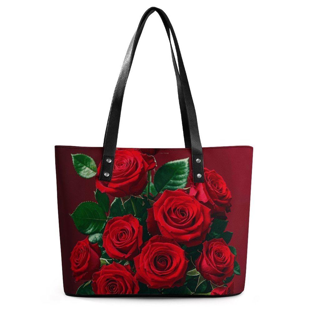 Red And Roses Leather Lady's Handbag Crossbody Purse for Women Ladies Soft Shoulder Bag Medium Roomy Handbag Fashion Tote Top Handle Satchel