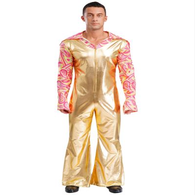 winying Mens Hippie Costume Disco Jazz Rock Dance Romper Festival Party Performance Costume Gold Medium