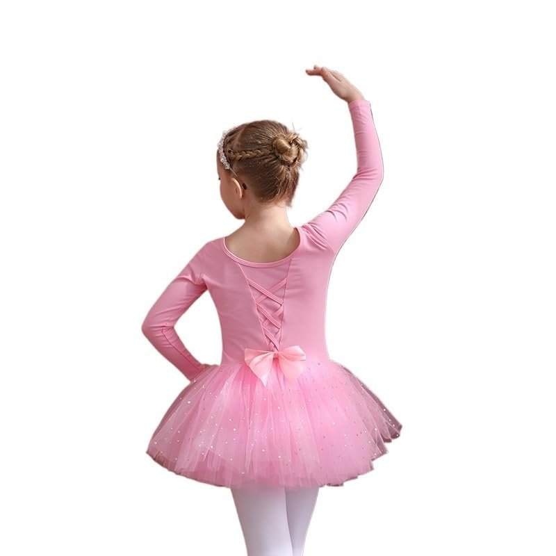 Ballet Leotards for Girls Tulle Bowknot Skate Ballerina Outfit for Girls Ballerina Costume for Dance(Beige,120)
