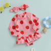 Baby Girl Rash Guard Swimsuit Long Sleeve Strawberry Print Bathing Suit Infant Swimwear with Headband (Red, 2-3 Years) view 3