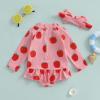 Baby Girl Rash Guard Swimsuit Long Sleeve Strawberry Print Bathing Suit Infant Swimwear with Headband (Red, 2-3 Years) view 4