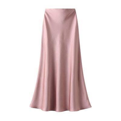Womens Satin Silk Midi Skirt Fishtail Mermaid High Waist Long Skirts (US, Alpha, Medium, Regular, Regular, Pink)