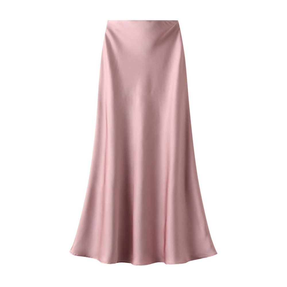 Womens Satin Silk Midi Skirt Fishtail Mermaid High Waist Long Skirts (US, Alpha, Medium, Regular, Regular, Pink)