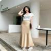 Womens Satin Silk Midi Skirt Fishtail Mermaid High Waist Long Skirts (US, Alpha, Medium, Regular, Regular, Pink) view 3