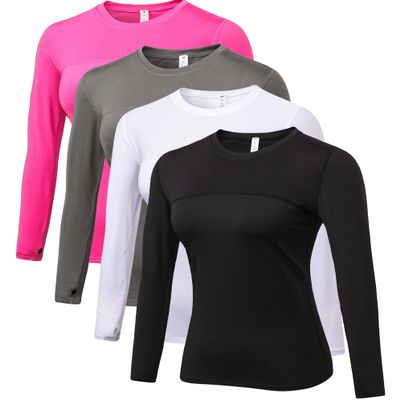 Women's Athletic Compression Shirts Summer Long Sleeve Sun Shirt Mesh Workout Base Layer Thumb Holes Yoga T Shirt Sports Tops