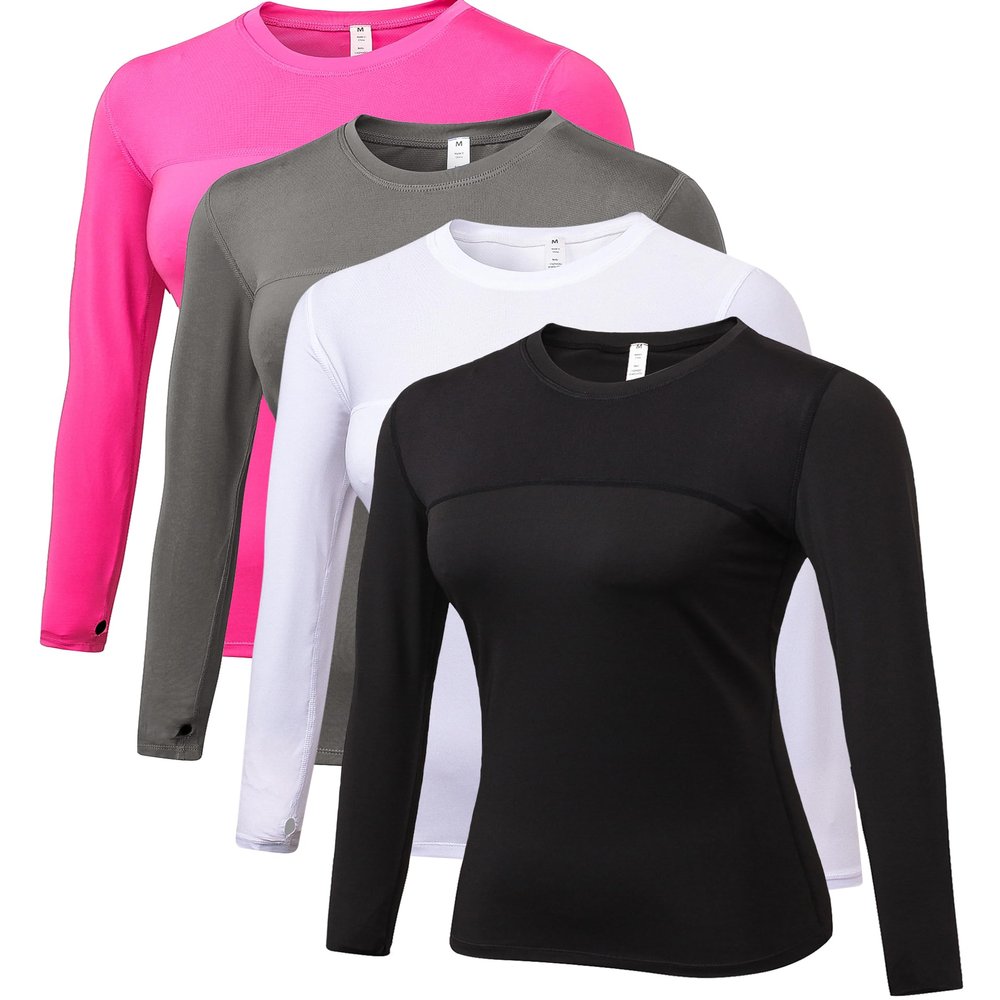 Women's Athletic Compression Shirts Summer Long Sleeve Sun Shirt Mesh Workout Base Layer Thumb Holes Yoga T Shirt Sports Tops