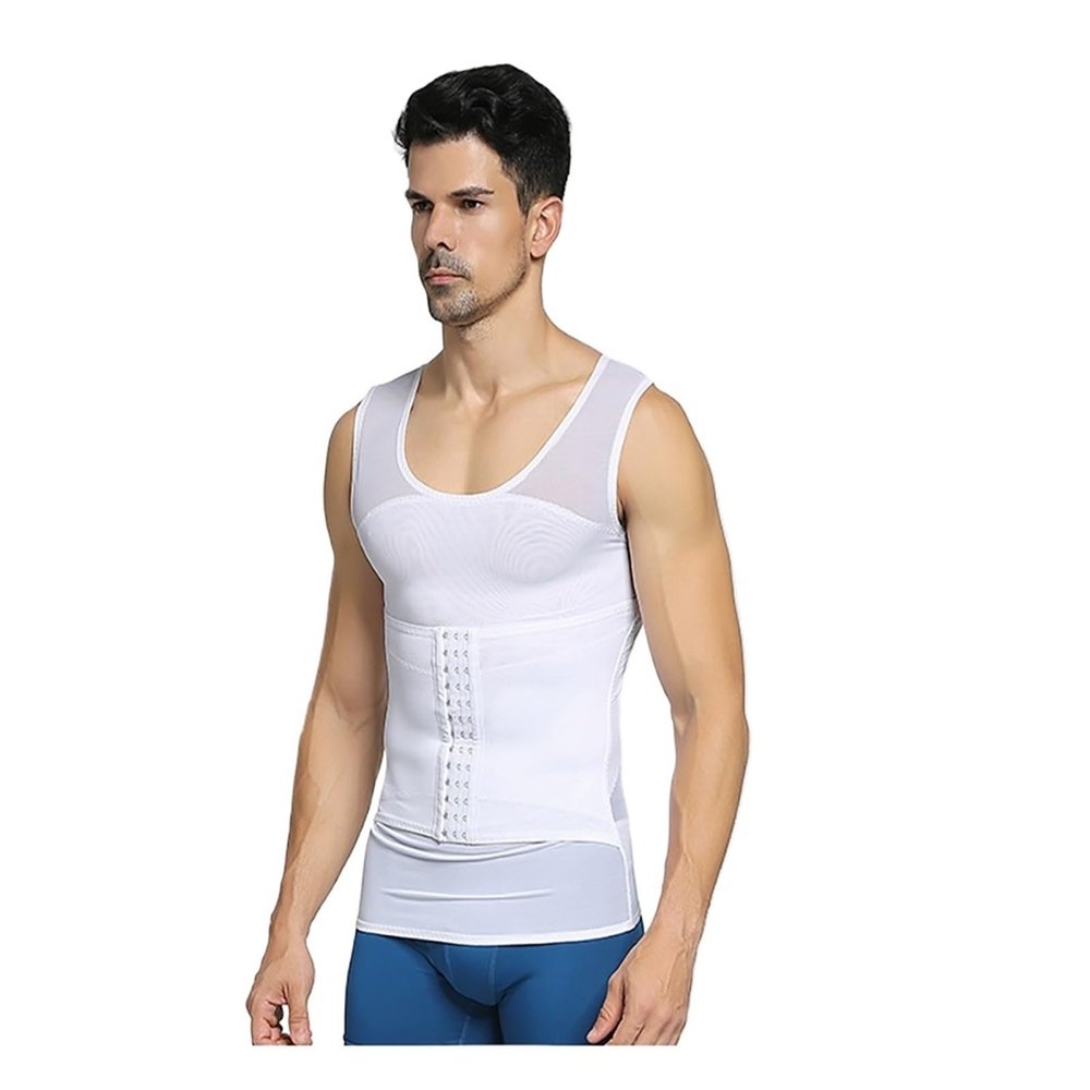 HDNSAUD Men's Shapewear Waist Trainer Vest Tummy Control Body Shaper Slimming Underwear Tank Top(White,L)