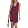 Women Crochet 2 Piece Sets Swim Cover Up V Neck Sleeveless Front Tie Crop Tops Beach Mini Skirt Set Wine Red view 1