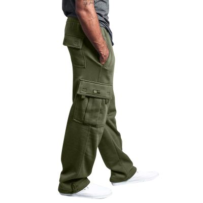 Army Green Mens Cargo Sweatpants Open Bottom Outdoor Plus Size Hiking Joggers Loose Fit Cotton Workout Sweat Pants with Pockets Straight Leg Sweatpants Men Mens Joggers Sweatpants Cargo Joggers Men
