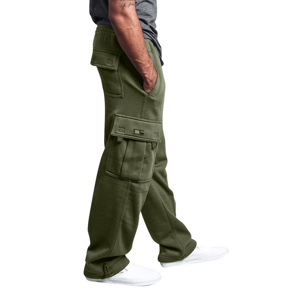 Army Green Mens Cargo Sweatpants Open Bottom Outdoor Plus Size Hiking Joggers Loose Fit Cotton Workout Sweat Pants with Pockets Straight Leg Sweatpants Men Mens Joggers Sweatpants Cargo Joggers Men
