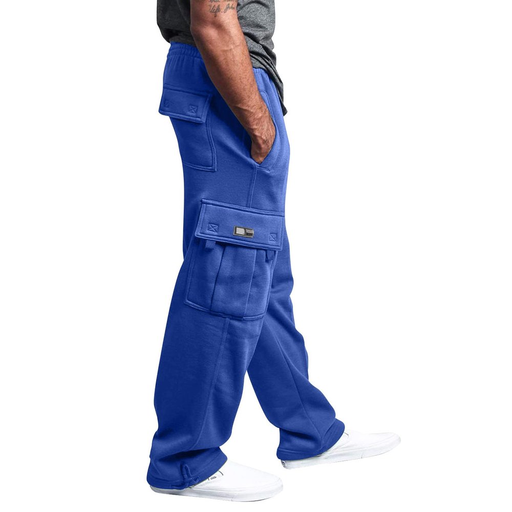 Blue Mens Cargo Sweatpants Open Bottom Outdoor Plus Size Hiking Joggers Loose Fit Cotton Workout Sweat Pants with Pockets Baggy Sweatpants for Men Workout Joggers Men Men's Joggers Sweatpants