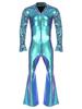 ACSUSS Mens 70s Hippie Disco Costume Shiny Full Body Romper Jumpsuit Music Party Jazz Costume Blue 4X-Large view 1