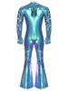 ACSUSS Mens 70s Hippie Disco Costume Shiny Full Body Romper Jumpsuit Music Party Jazz Costume Blue 4X-Large view 2