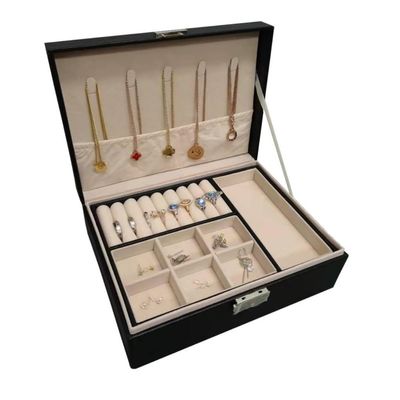 XCLLAM Jewelry Box Jewelry Box With Lock Double-layer Large-capacity Leather Jewelry Ring Necklace Earrings Earrings Storage Box jewlery box