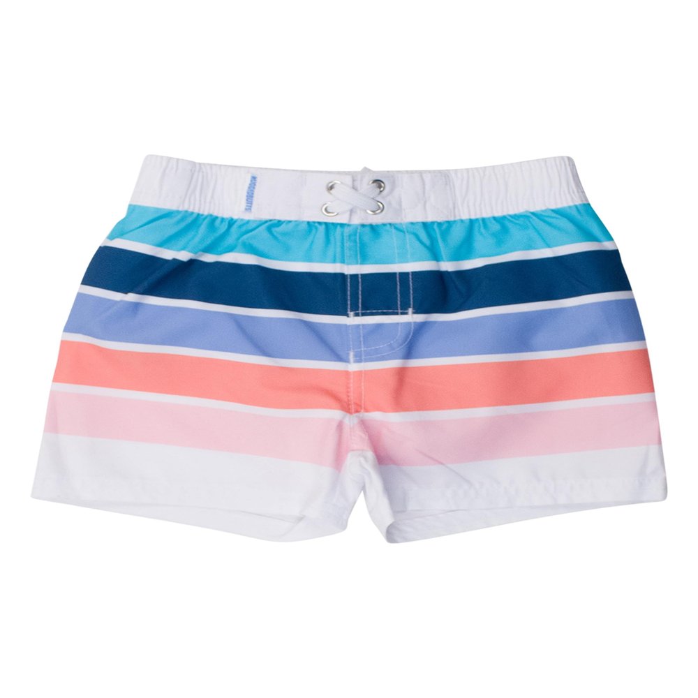 RUGGEDBUTTS Boys UPF50+ Sun Protection Striped Color Block Swim Trunks - Seaside Stripe, 2T