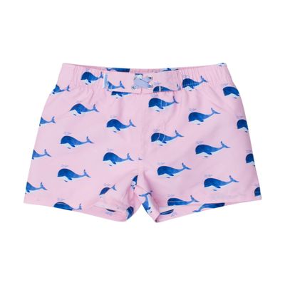 RUGGEDBUTTS Boys UPF50+ Sun Protection Animal Swim Trunks - Pink Whale Friends, 7