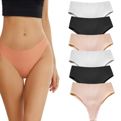 5PCS Aura Invisible Camel Toe Thong High Waisted Seamless Thongs for Ladies No Show Panty Pack (US, Alpha, Small, Regular, Regular, 6PCS)