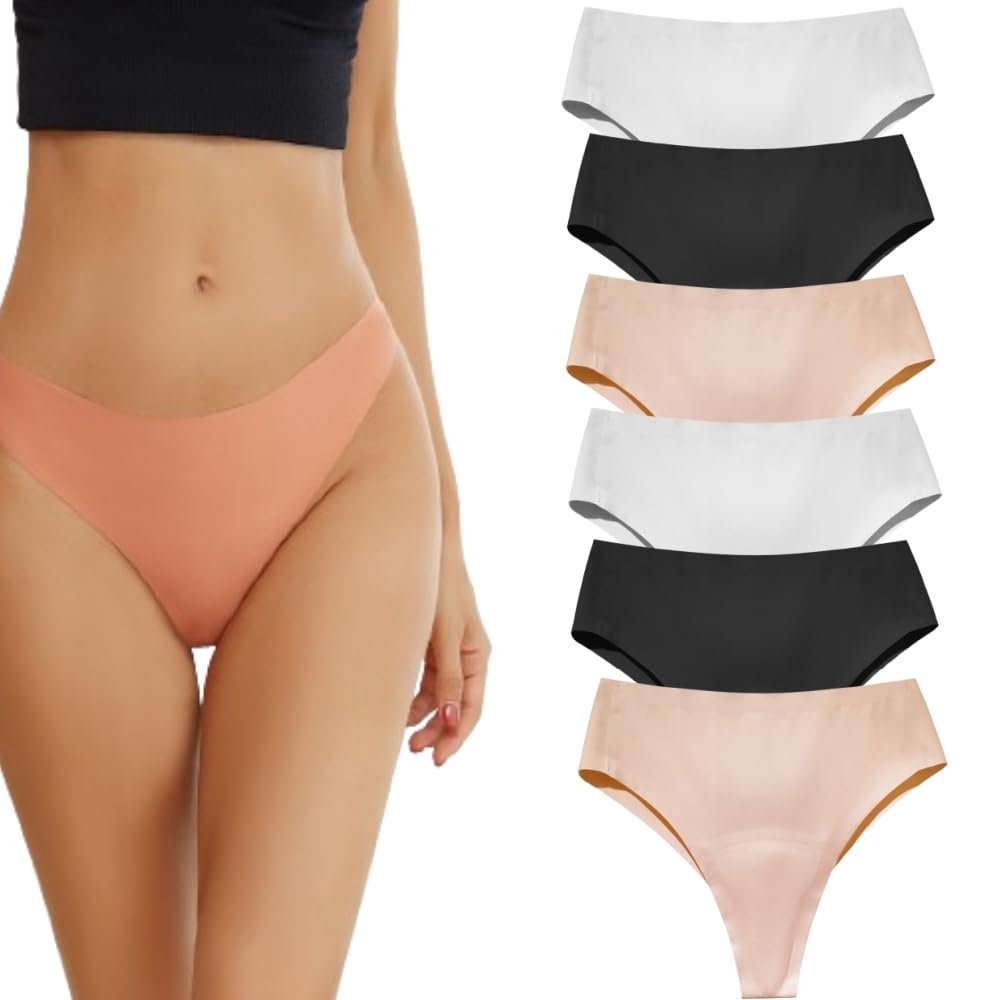 5PCS Aura Invisible Camel Toe Thong High Waisted Seamless Thongs for Ladies No Show Panty Pack (US, Alpha, Small, Regular, Regular, 6PCS)