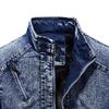 QOAAIE Men's Stand Collar Retro Denim Jackets Mock Neck Zipper Cowboys Coats Fall Winter Slim Fit Plush Lined Outwear (Blue,3X-Large) view 2