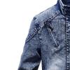 QOAAIE Men's Stand Collar Retro Denim Jackets Mock Neck Zipper Cowboys Coats Fall Winter Slim Fit Plush Lined Outwear (Blue,3X-Large) view 3