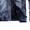 QOAAIE Men's Stand Collar Retro Denim Jackets Mock Neck Zipper Cowboys Coats Fall Winter Slim Fit Plush Lined Outwear (Blue,3X-Large) view 4