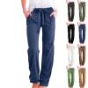 Wide Leg Linen Pants for Women Baggy Lightweight Casual Pants High Waist Drawstring Palazzo Pants Trousers w/Pockets Wedding Pant Suits Jogger Scrubs for Women Stretchy Dress Pants for Women view 1