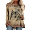 Bengbobar Native American Aztec Print Pullover Western Sweatshirts for Women Long Sleeve Crewneck Sweatshirt Vintage Graphic Shirts Loose Fit Casual Tops Wolf bu-S view 1