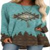 Bengbobar Native American Aztec Print Pullover Western Sweatshirts for Women Long Sleeve Crewneck Sweatshirt Vintage Graphic Shirts Loose Fit Casual Tops Long Blue az-3XL view 1