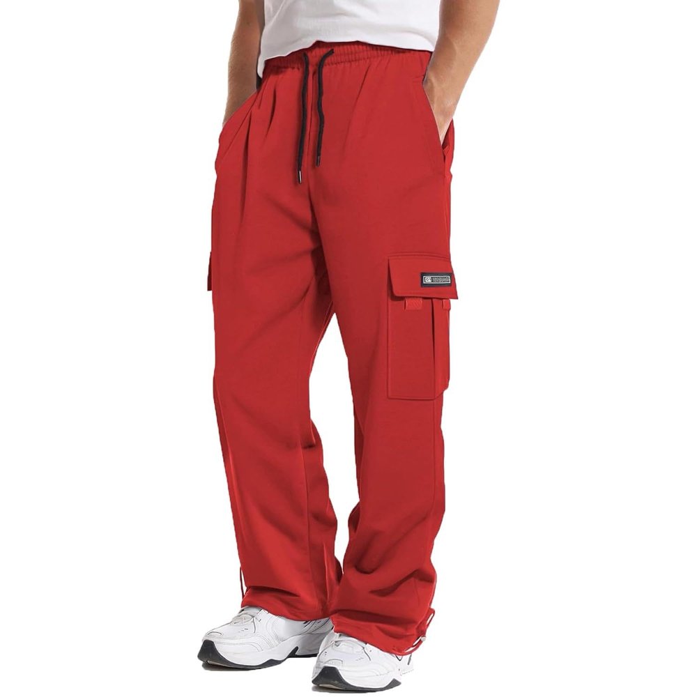 Cargo Sweatpants for Men Baggy Stretch Casual Sweat Pants Drawstring Waist Lightweight Cozy Hiking Pants with Pockets Mens Sweatpants Open Bottom Stretchy Cozy Athletic Joggers Breathable Work Pants