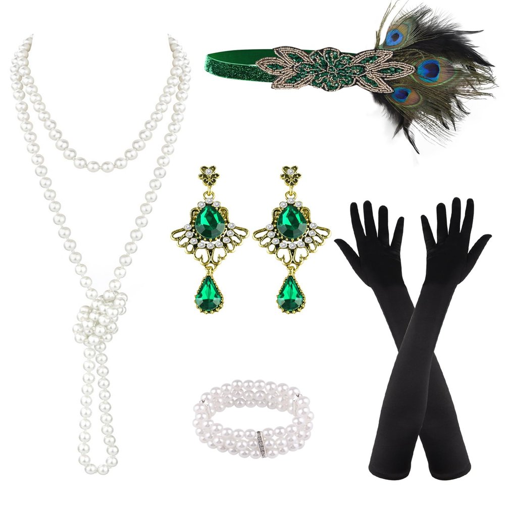 PLULON 6 Pcs 1920s Flapper Great Gatsby Accessories for Women 1920S Women Flapper Accessory Fashion Roaring 20s Costume